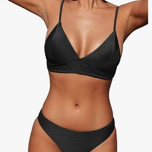 CUPSHE Women Black Bikini Two Piece Swimsuit-S